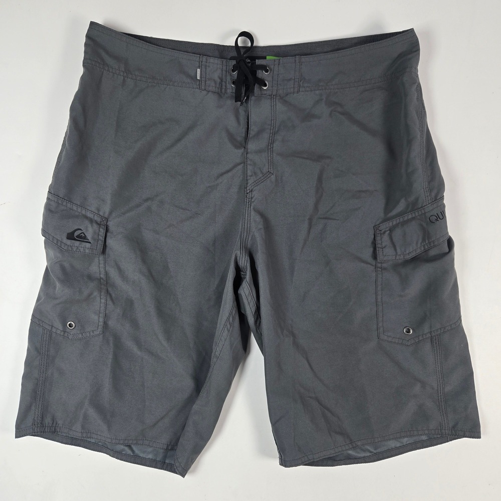 Quiksilver Boardshorts Mens 35 Gray Cargo Polyester Swim Trunks Surf